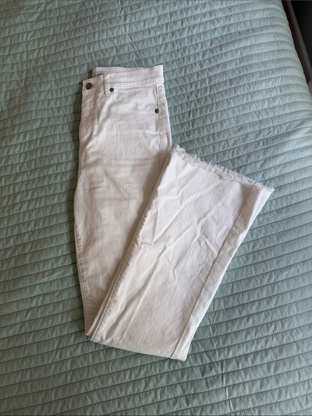 LOFT White Boot-Cut Jeans with Frayed Hem